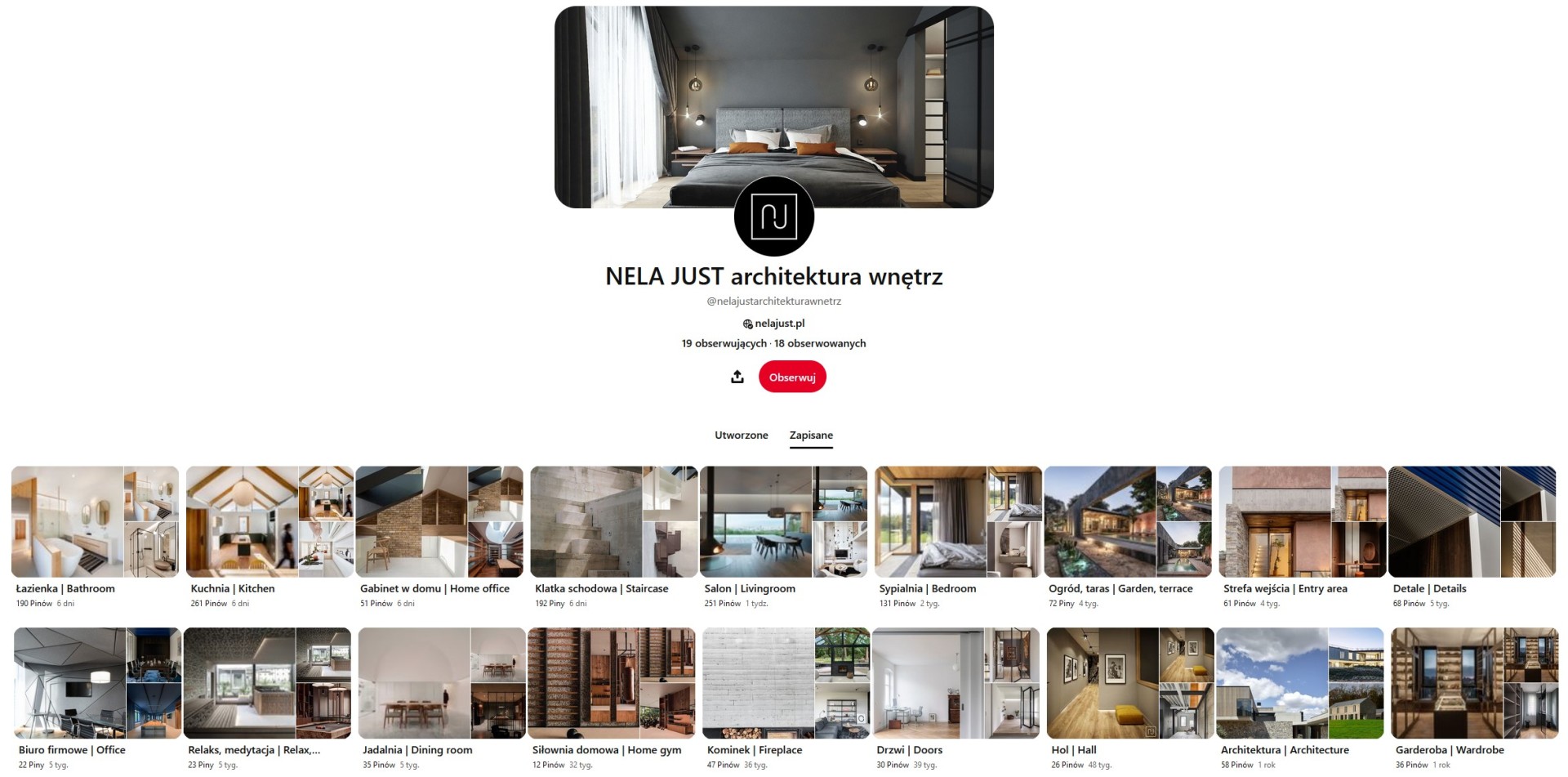 Pinterest Nela Just architektura wnętrz z galerią inspiracji