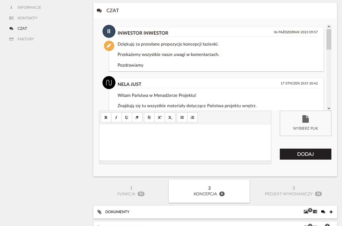 Czat i komunikacja w menadżerze projektów
